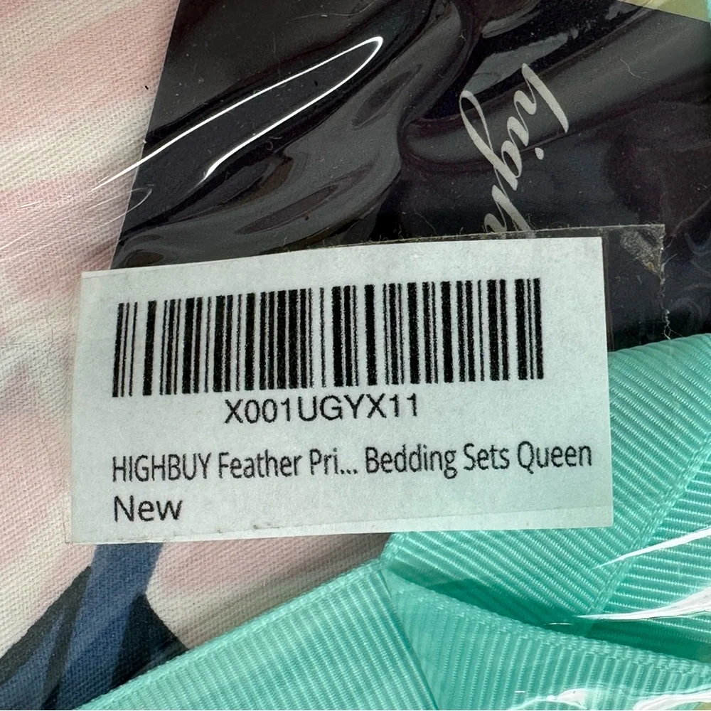 Home Collection Queen Duvet Cover Pink with Blue Leaves Feathers Tropical